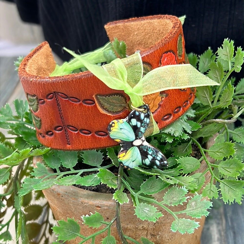 Adorned Crown cowgirl collection butterfly leather cuff bracelet