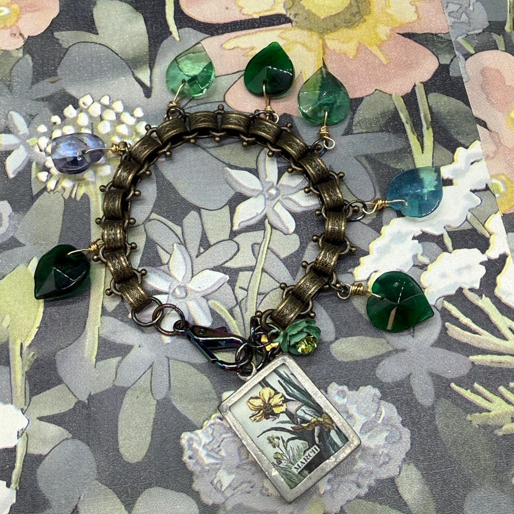 Adorned Crown Jewelry March glass heart bezel charm bracelet