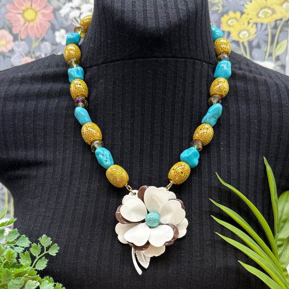 Adorned Crown Jewelry assemblage turquoise flower necklace