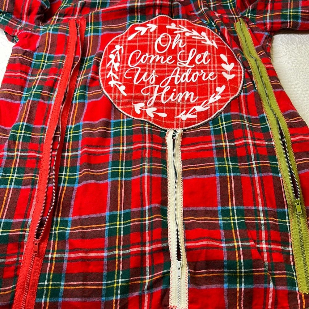 Adorned Crown Textile altered custom flannel Oh Come let us Adore Him shirt