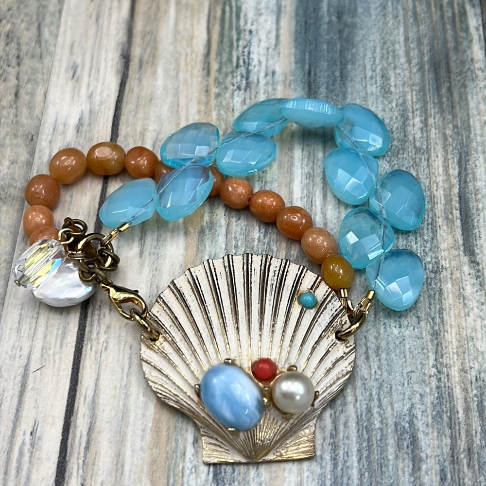 Adorned Crown Assemblage beaches & butterflies double strand shell bracelet