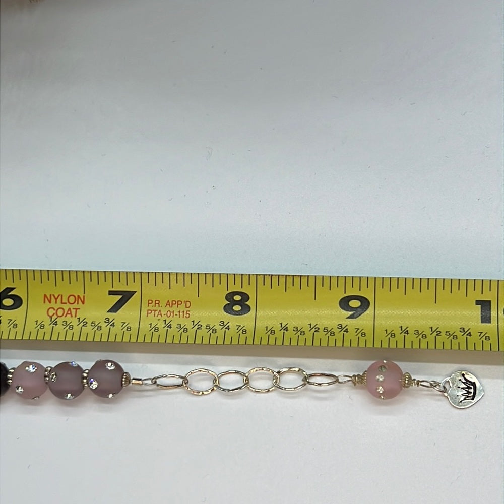 Adorned Crown Jewelry SMILE beaded sterling silver pink rhinestone bracelet