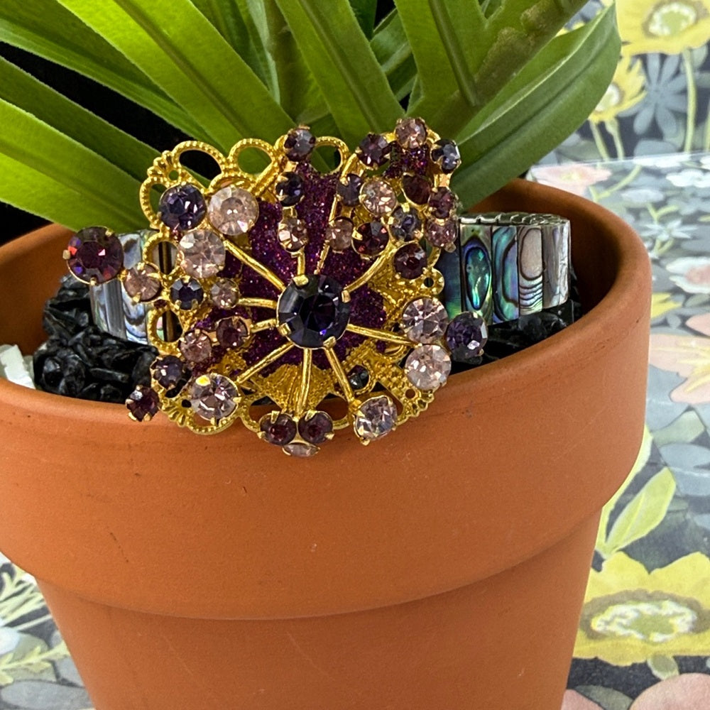 Adorned Crown Jewelry assemblage amethyst rhinestone abalone shell bracelet