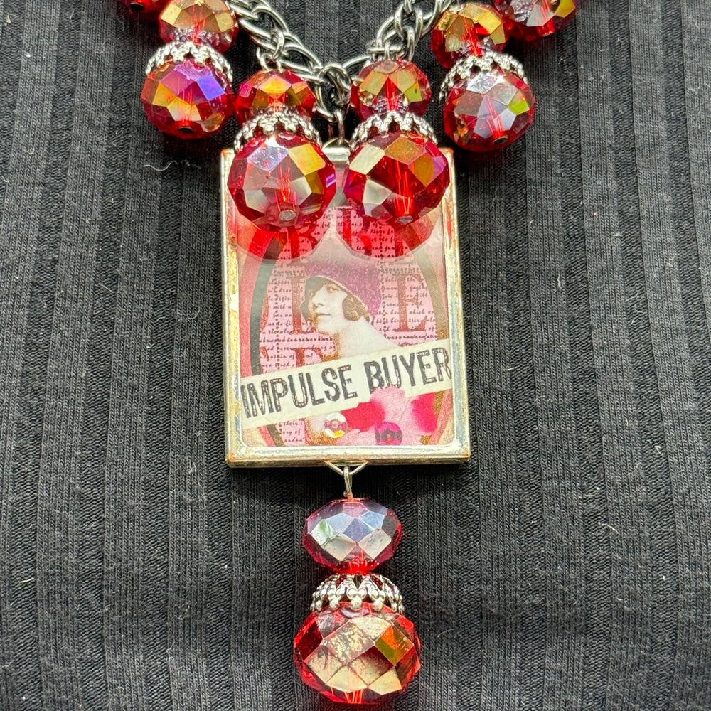 Adorned Crown Jewelry assemblage bauble Impulse buyer glass bezel necklace