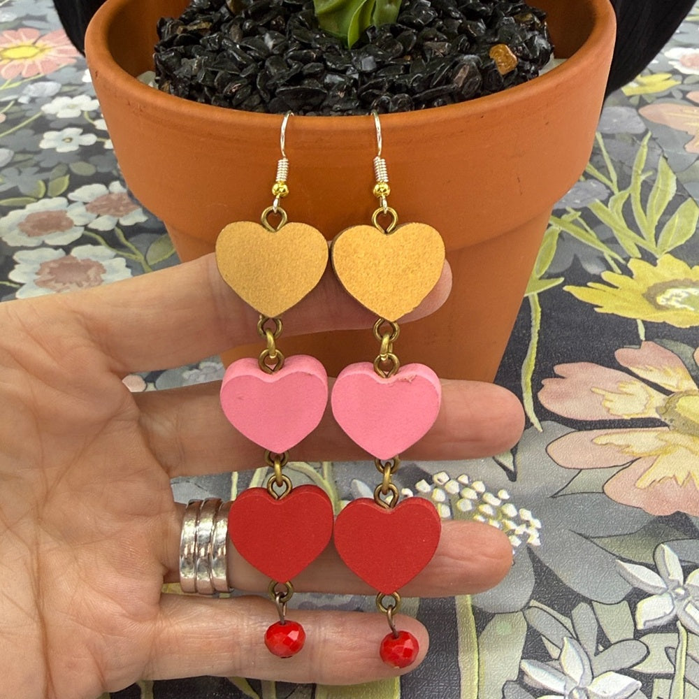 Adorned Crown Jewelry wood heart shoulder duster Valentine's Day earrings