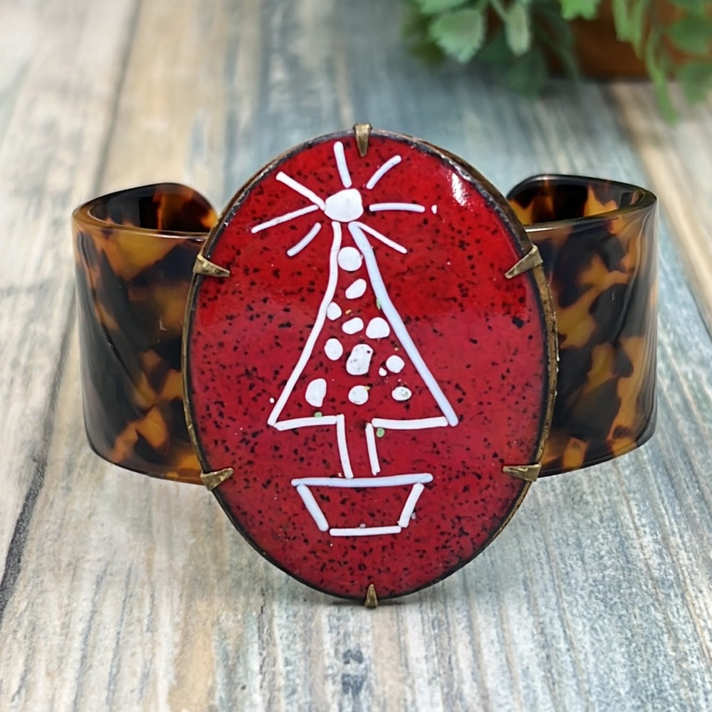 Adorned Crown Artisan Assemblage tortoise shell enamel Christmas bracelet