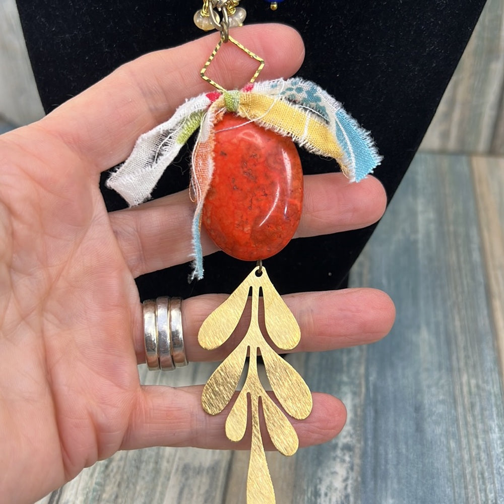 Adorned Crown Artisan Assemblage jasper and gemstone pendant necklace
