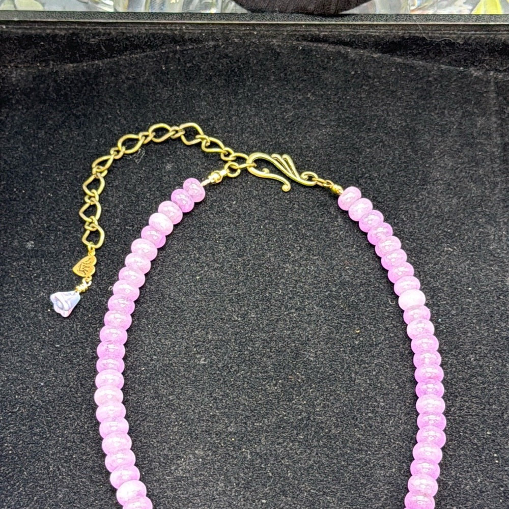 Adorned Crown Jewelry assemblage purple quartz cross stitch bonnet necklace