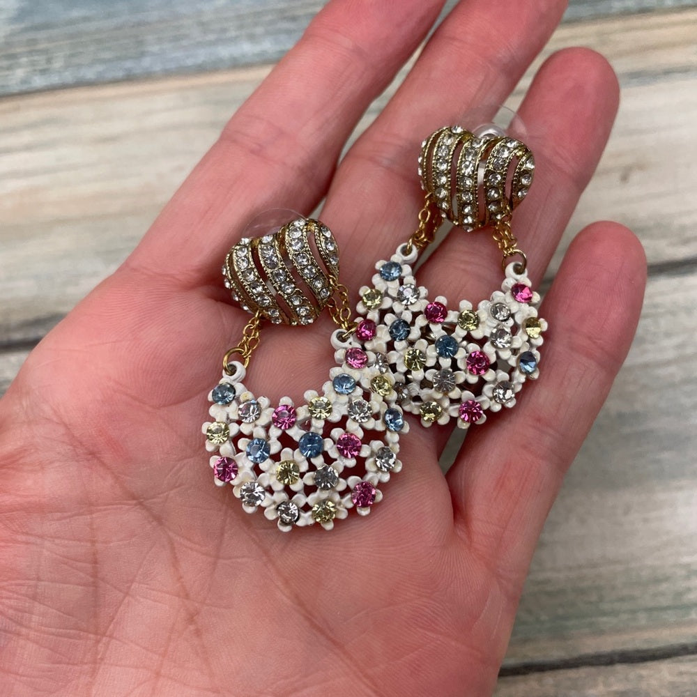 Adorned Crown rhinestone heart post earrings