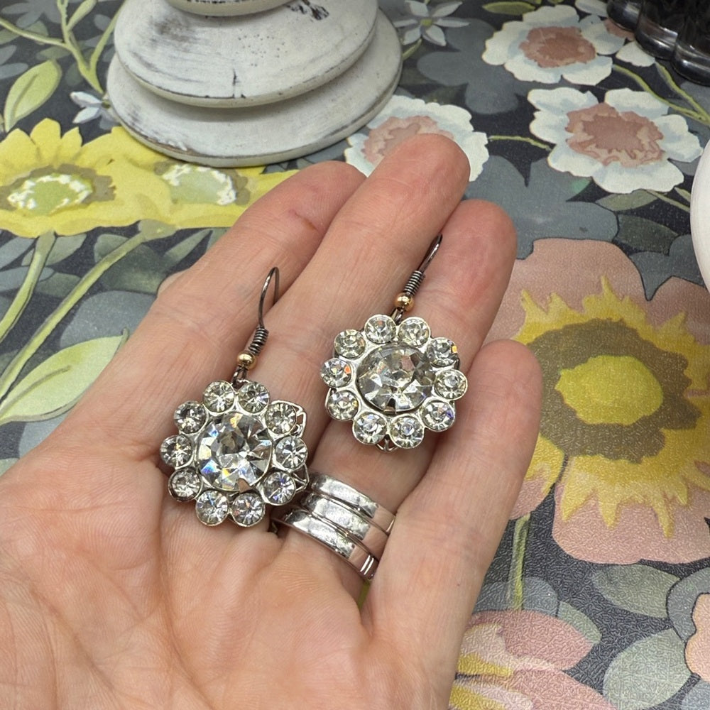 Adorned Crown Jewelry assemblage rhinestone dangle earrings