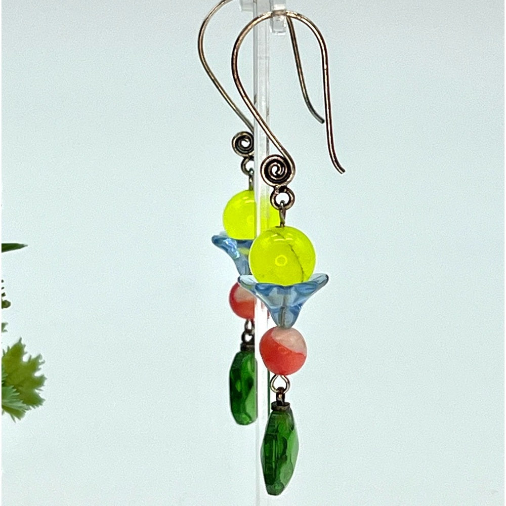Adorned Crown Jewelry Czech glass mother pearl bead lemon jade bead earrings