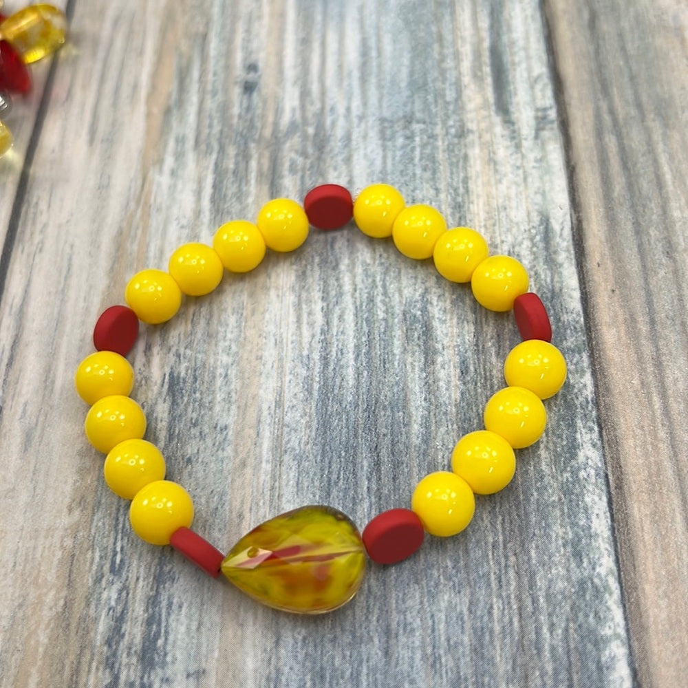 Adorned Crown Kansas City Chiefs KC football red gold stretch bracelet set F