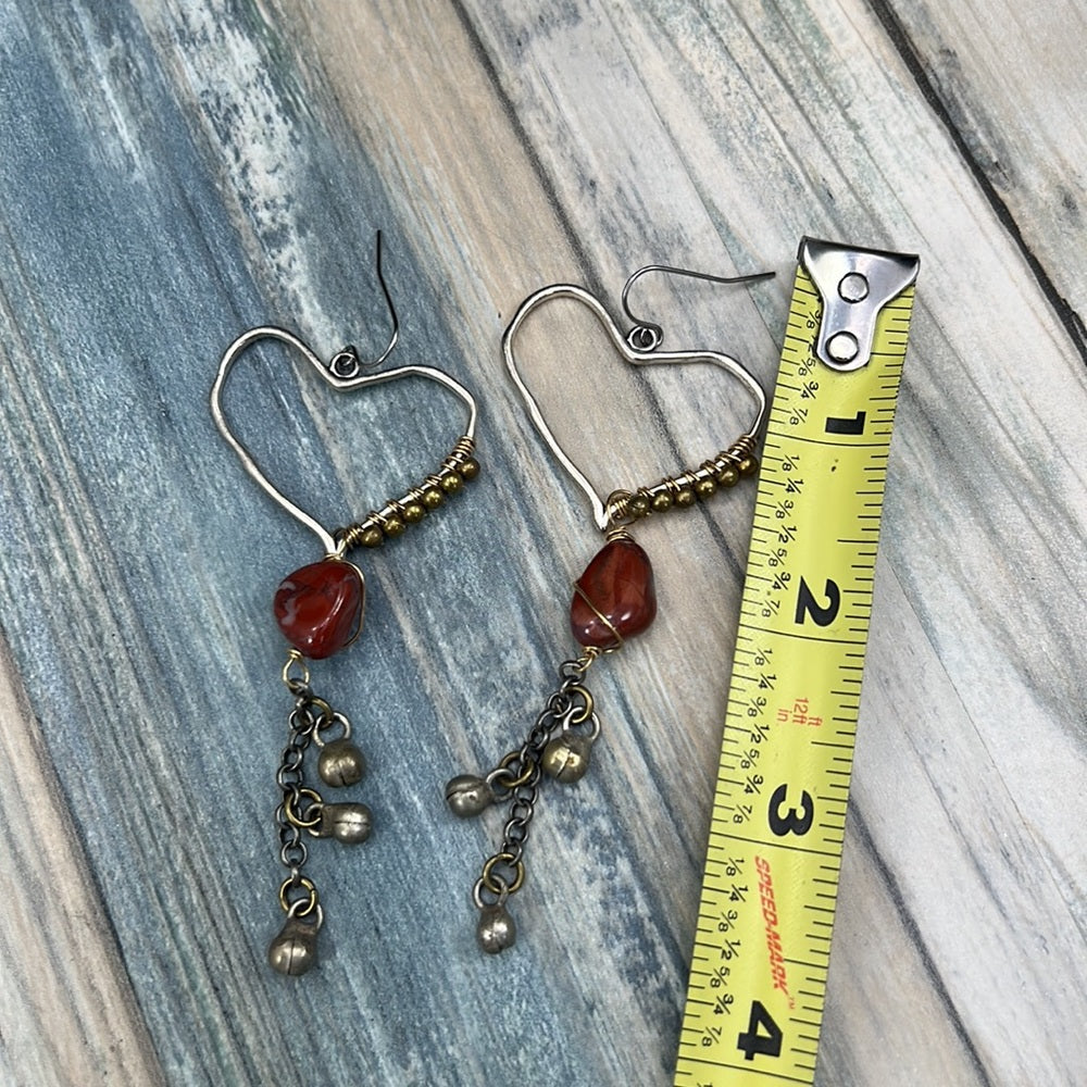 Adorned Crown Artisan Assemblage agate stone heart mixed metal earrings