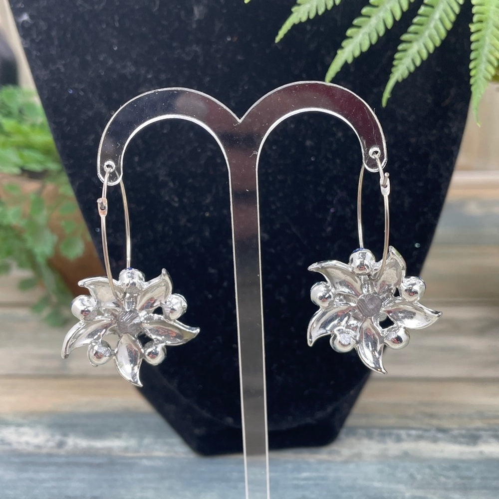 Adorned Crown assemblage AB rhinestone flower hoop earrings