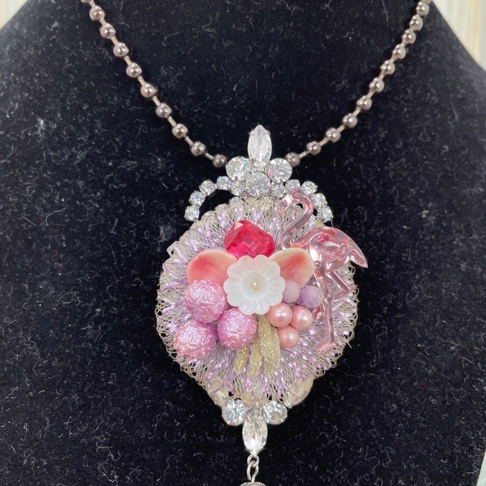 Adorned Crown assemblage pink cluster necklace
