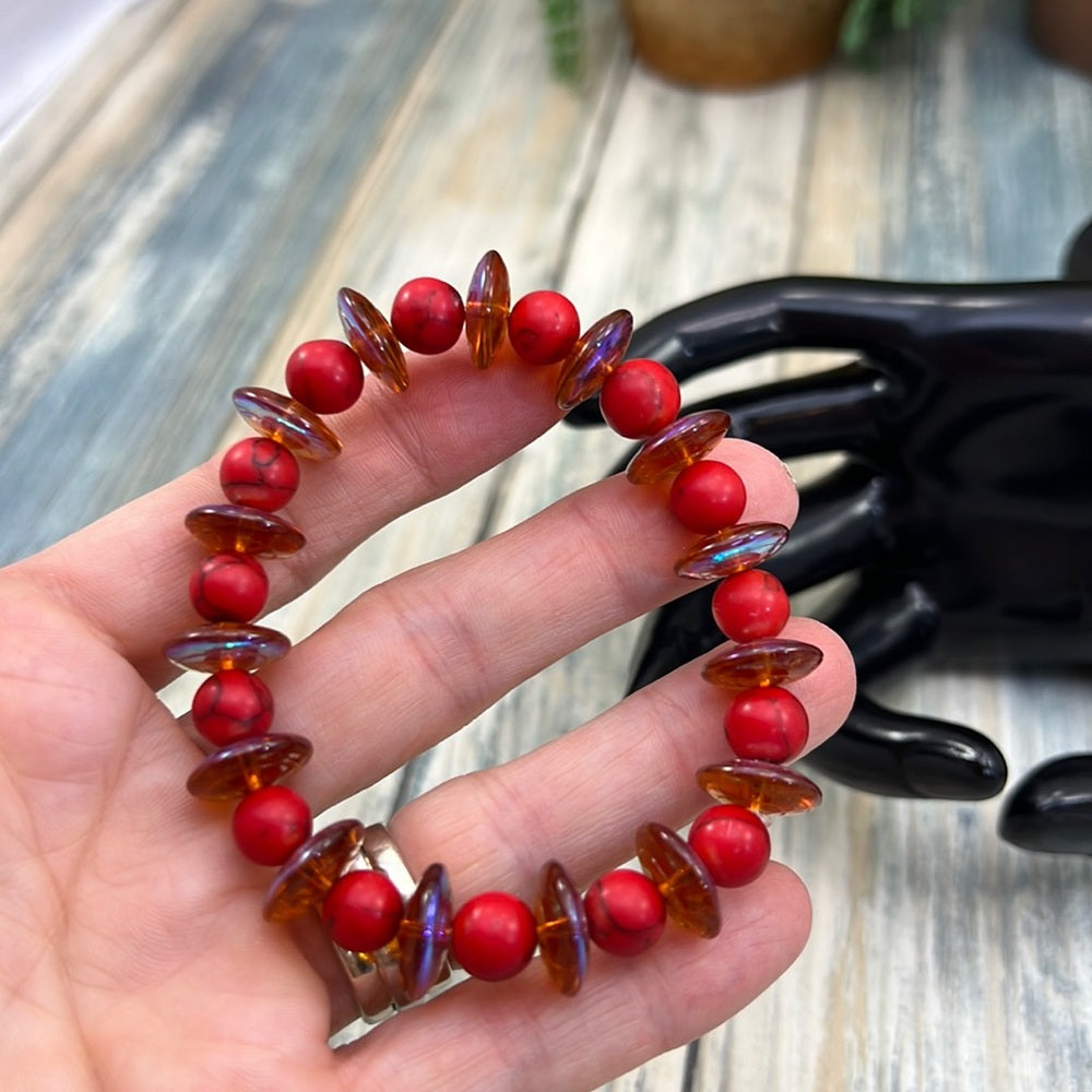 Adorned Crown Kansas City Chiefs KC football red gold stretch bracelet set C