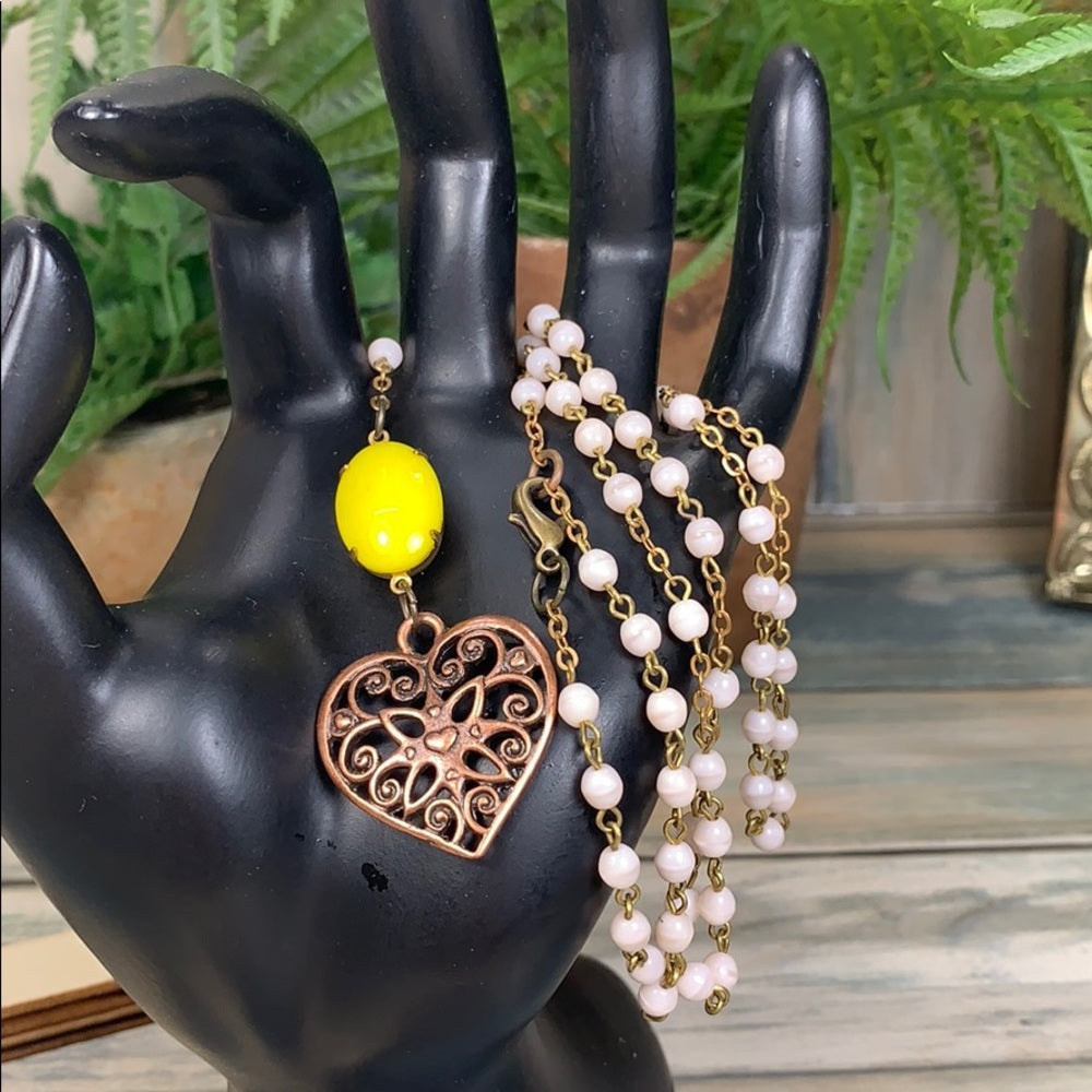 Adorned Crown artisan assemblage convertible bead heart necklace