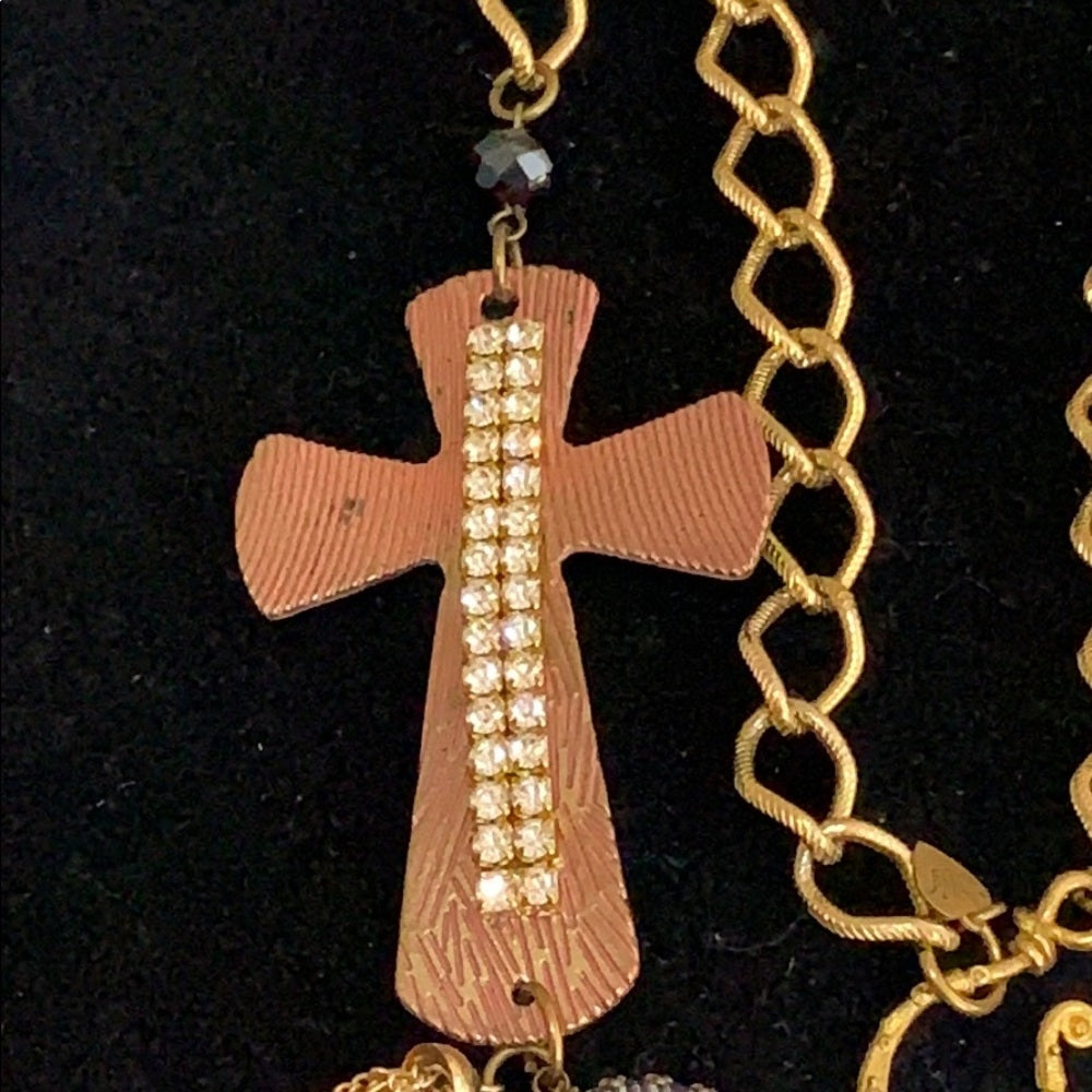 Adorned Crown Artisan assemblage cross be silly be kind be honest necklace
