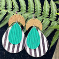 Adorned Crown Artisan Assemblage leather crescent green stripe earrings