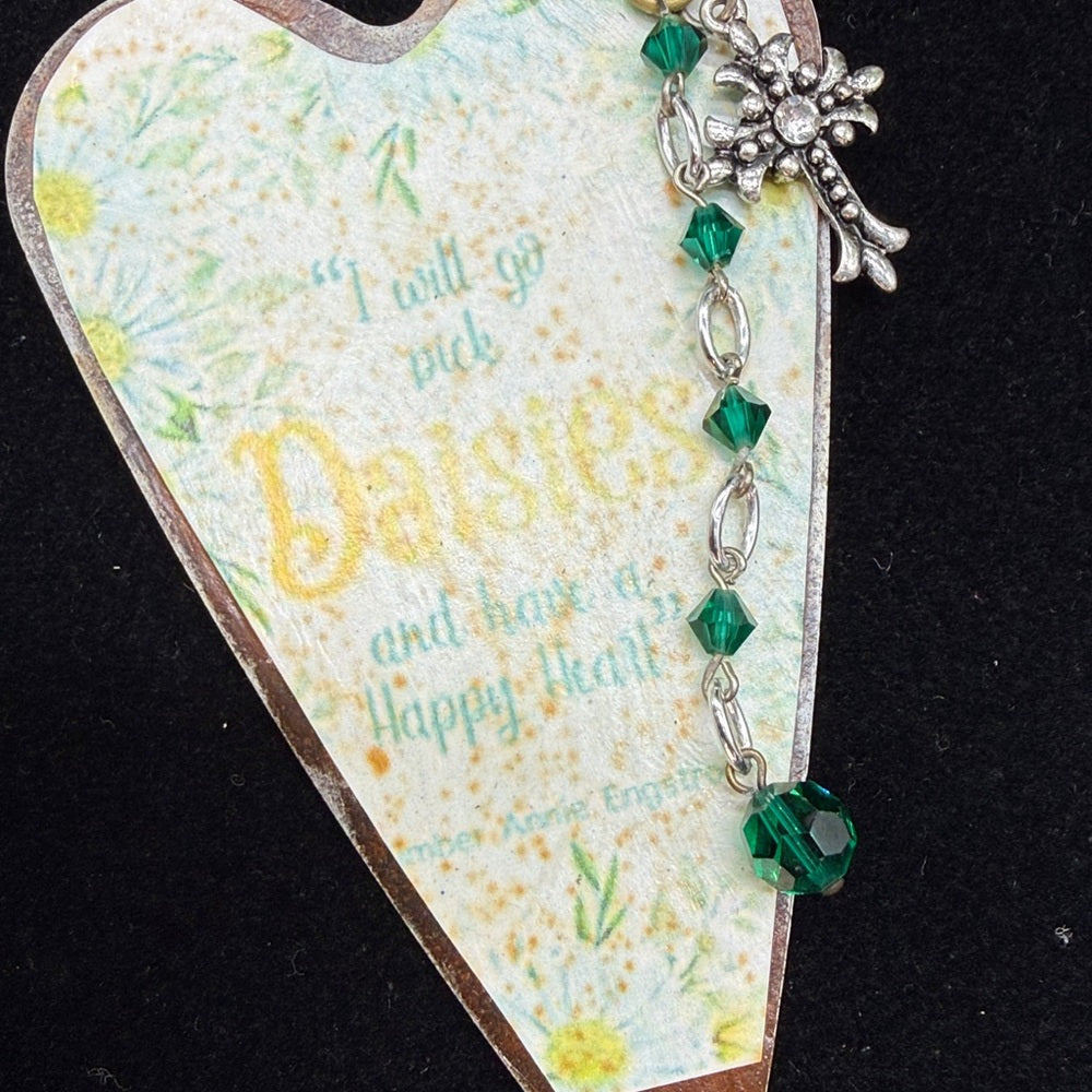 Adorned Crown Jewelry assemblage yellow rusty heart daisy flower necklace