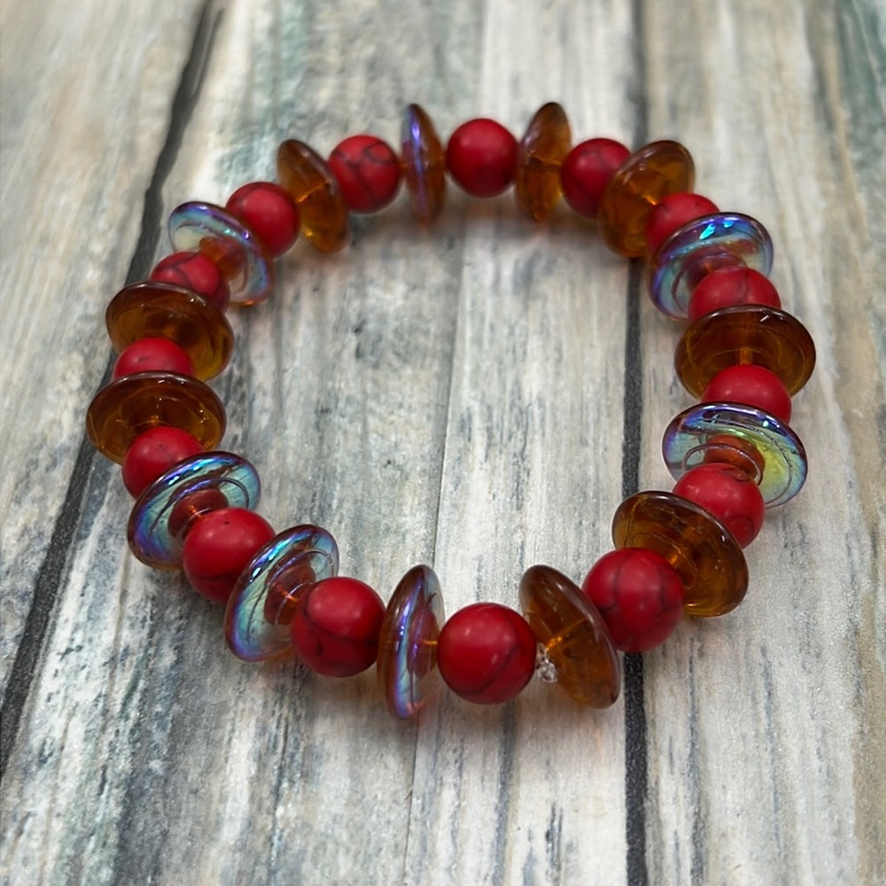 Adorned Crown Kansas City Chiefs KC football red gold stretch bracelet set C