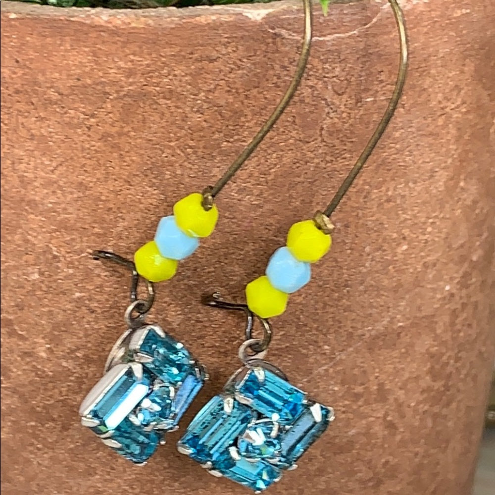 Adorned Crown Artisan Assemblage topaz blue rhinestone colorful earrings