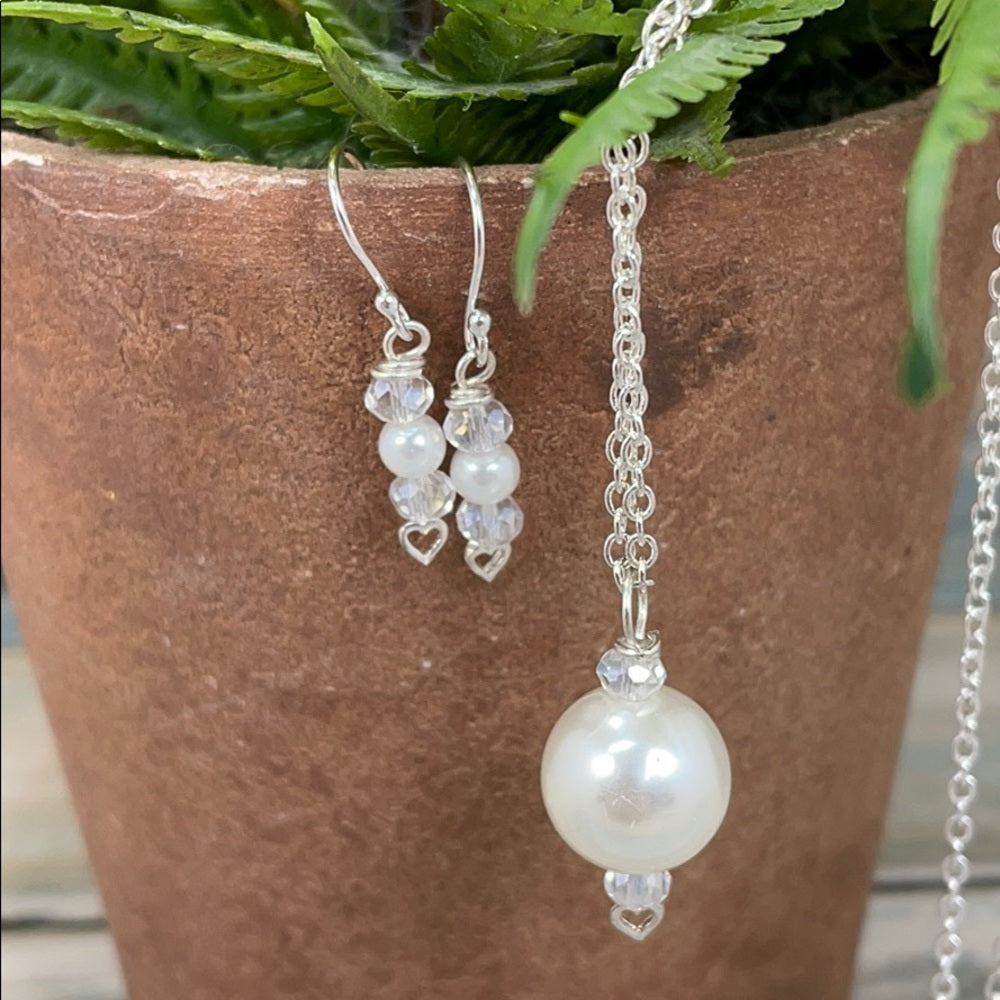 Adorned Crown pearl sterling silver heart set 4