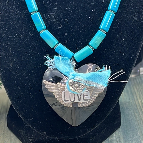 Adorned Crown Artisan Assemblage black heart turquoise love necklace