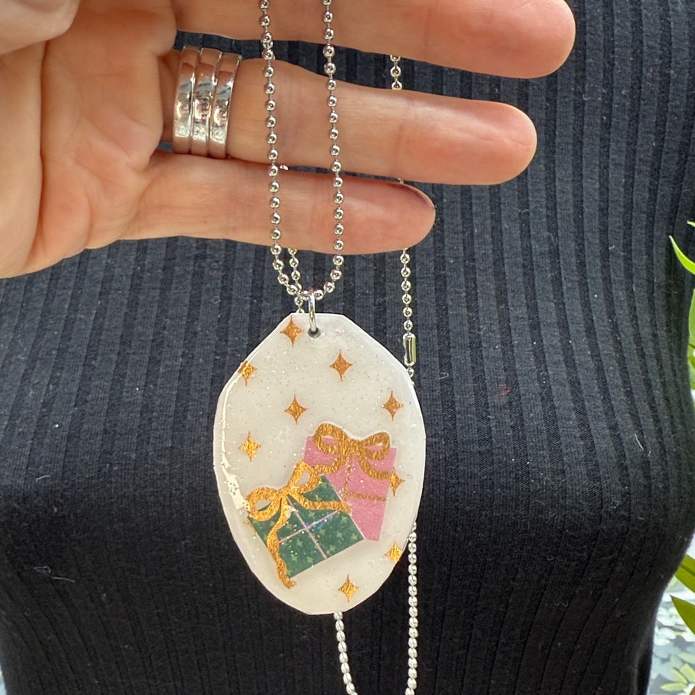 Adorned Crown Jewelry assemblage Christmas present flat spoon necklace