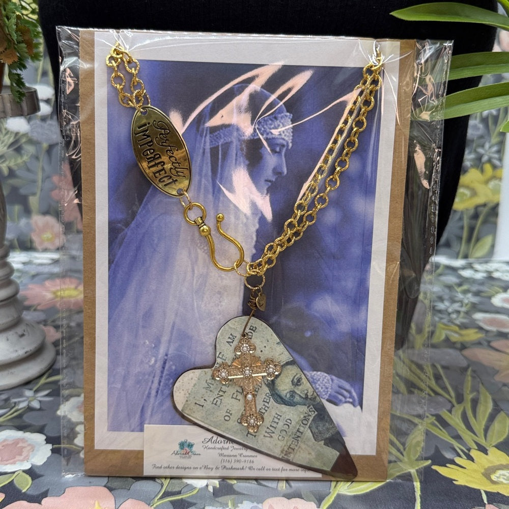 Adorned Crown Jewelry assemblage rusty heart good intentions stmnt necklace