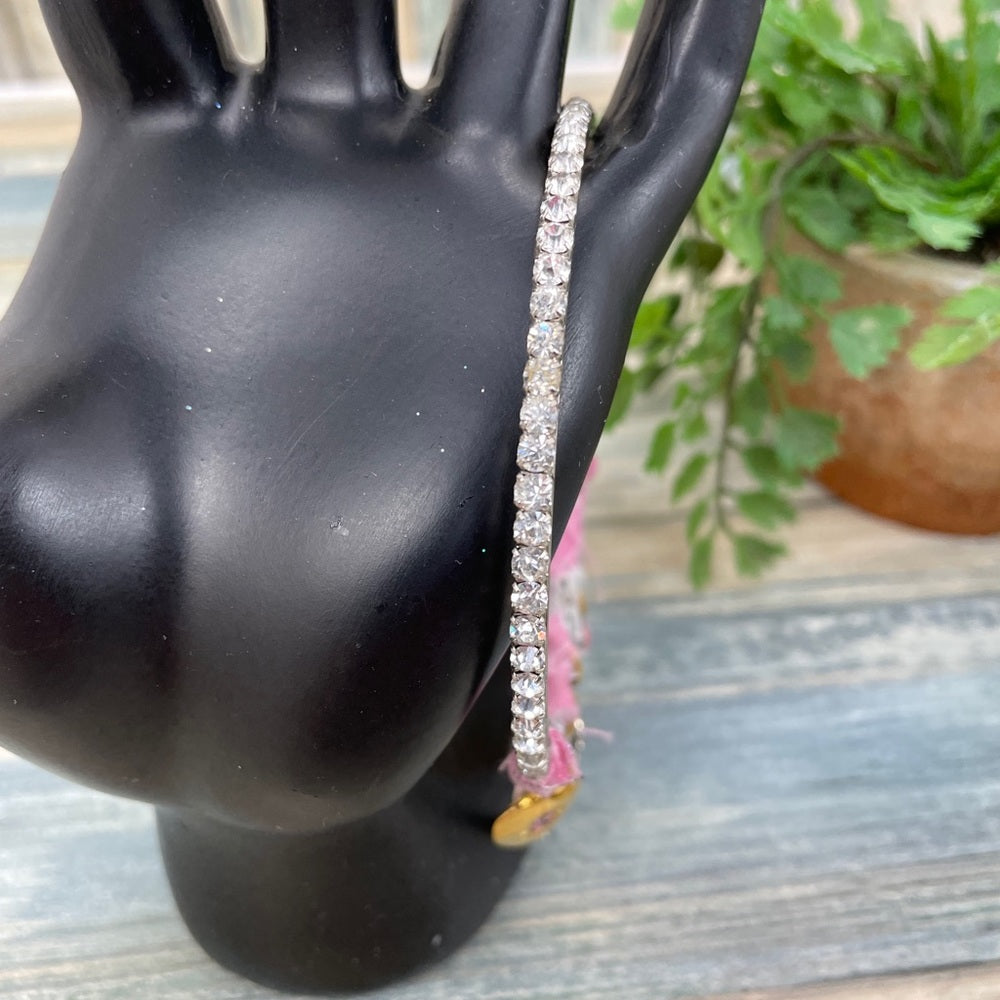 Adorned Crown rhinestone pink bangle heart charm