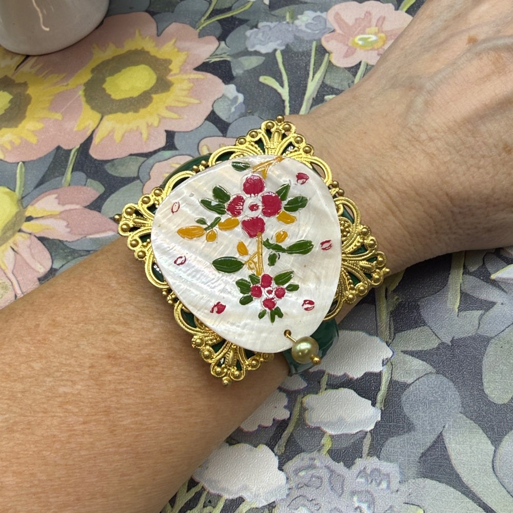 Adorned Crown Jewelry vintage mother of pearl painted watch bangle