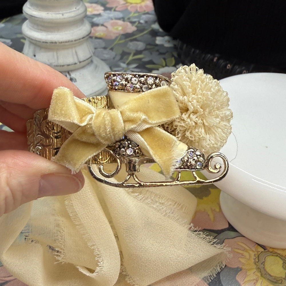 Adorned Crown Jewelry assemblage Victorian Christmas ice skating bracelet cuff