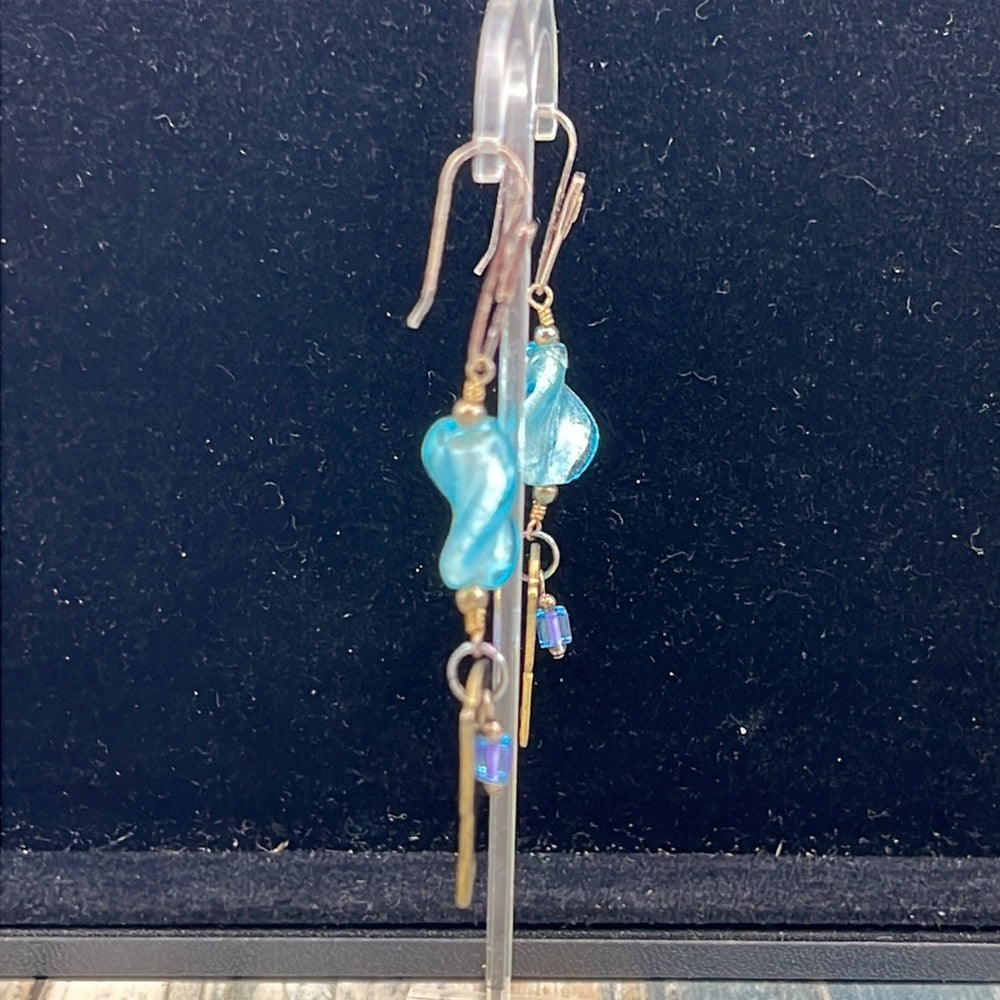 Adorned Crown Artisan Assemblage swirl bead key sterling wire earrings