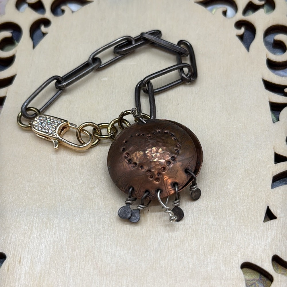 Adorned Crown Jewelry assemblage mixed metal copper heart pave clasp bracelet