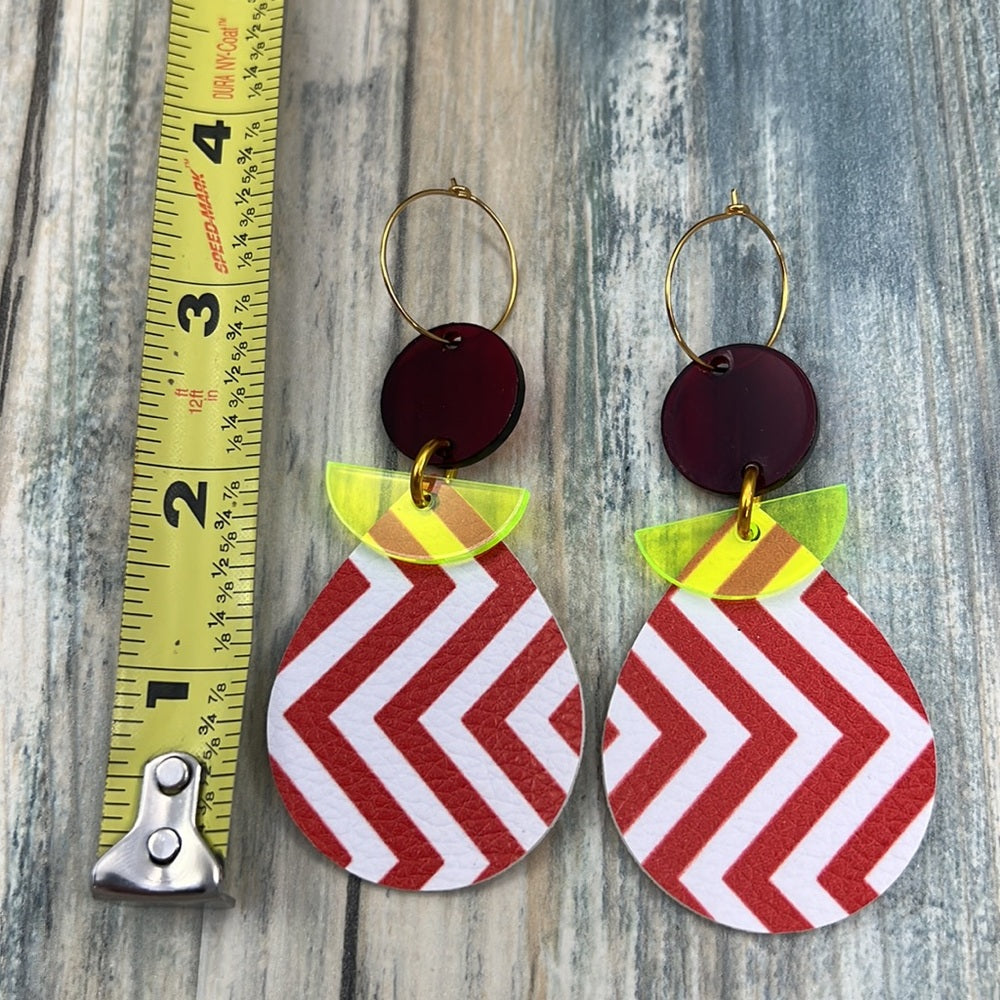 Adorned Crown Artisan Assemblage leather lucite red chevron earrings