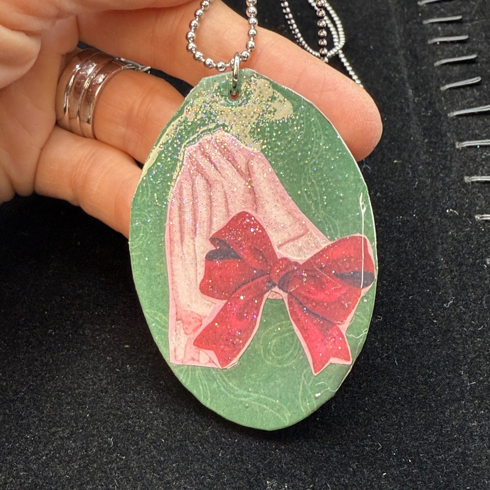 Adorned Crown Jewelry assemblage Christmas gloves flat spoon necklace