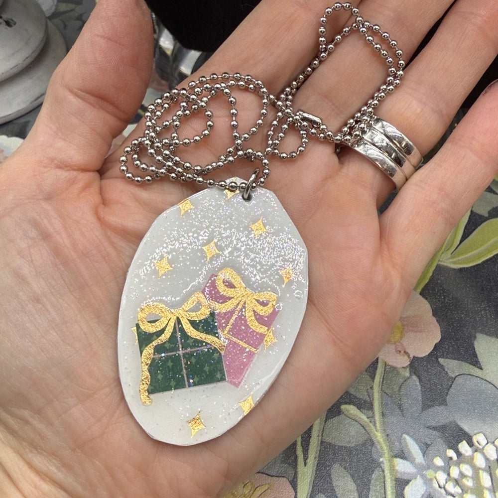 Adorned Crown Jewelry assemblage Christmas present flat spoon necklace