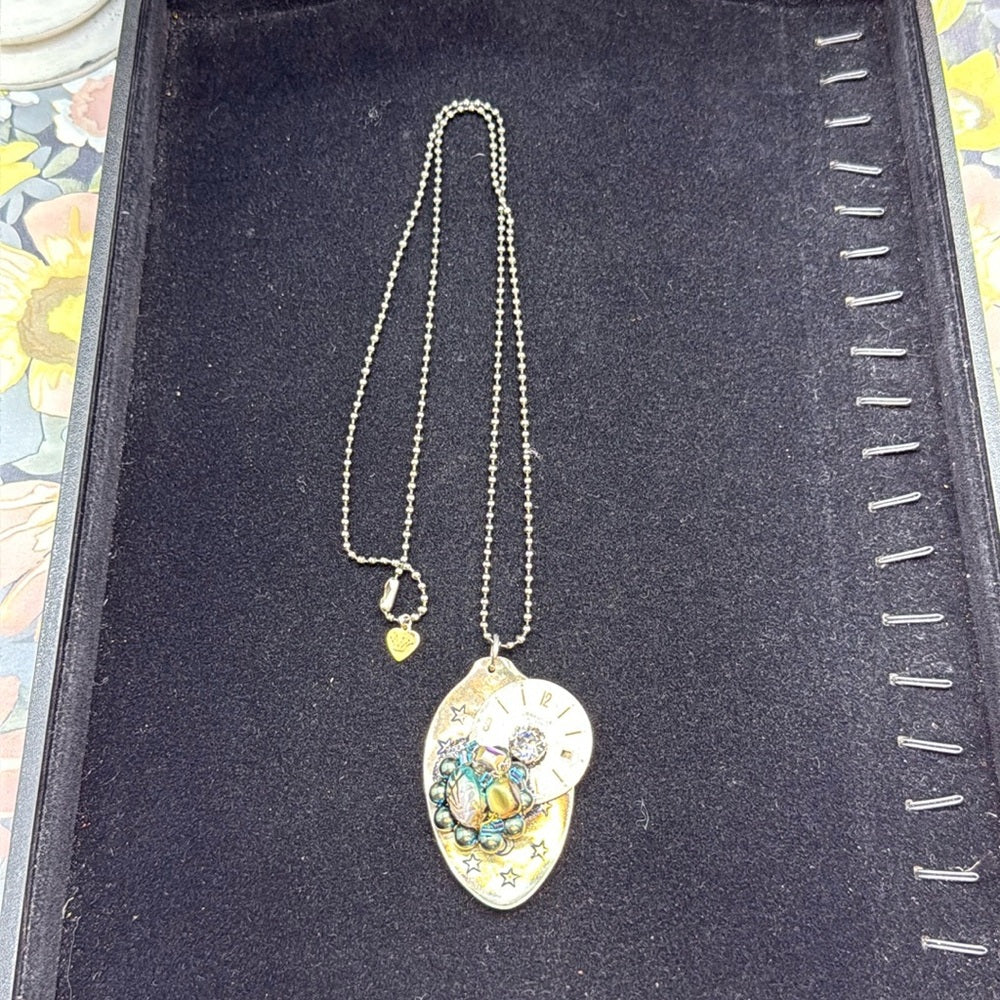 Adorned Crown Jewelry assemblage spoon watch face stars cluster long necklace