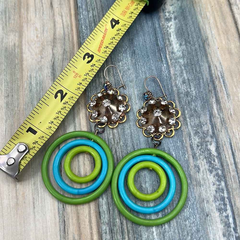 Adorned Crown Artisan Assemblage mid century lucite rhinestone earrings