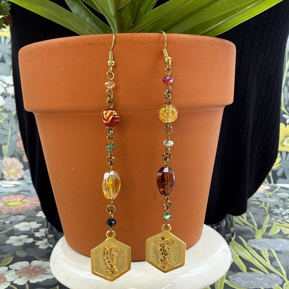 Adorned Crown Jewelry assemblage crystal and glass asymmetrical earrings