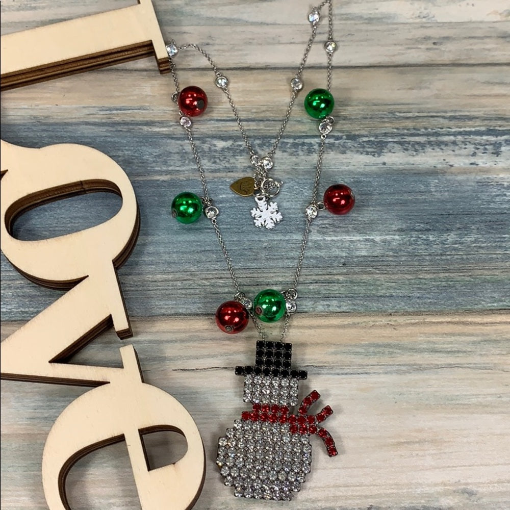 Adorned Crown artisan assemblage let it snow man rhinestone necklace