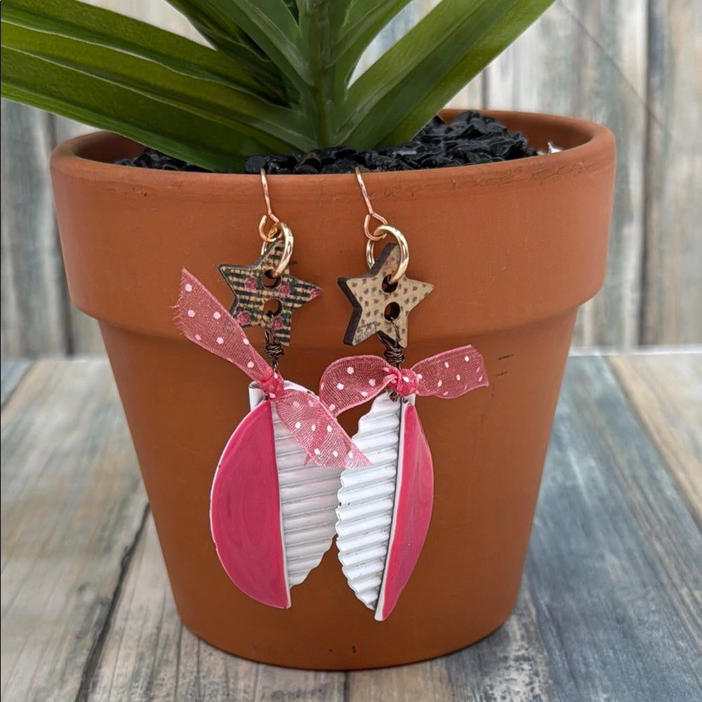 Adorned Crown Jewelry assemblage pink enamel and star earrings