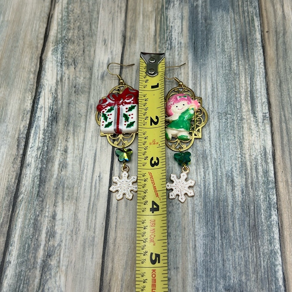 Adorned Crown Jewelry asymmetrical angel present Christmas earrings