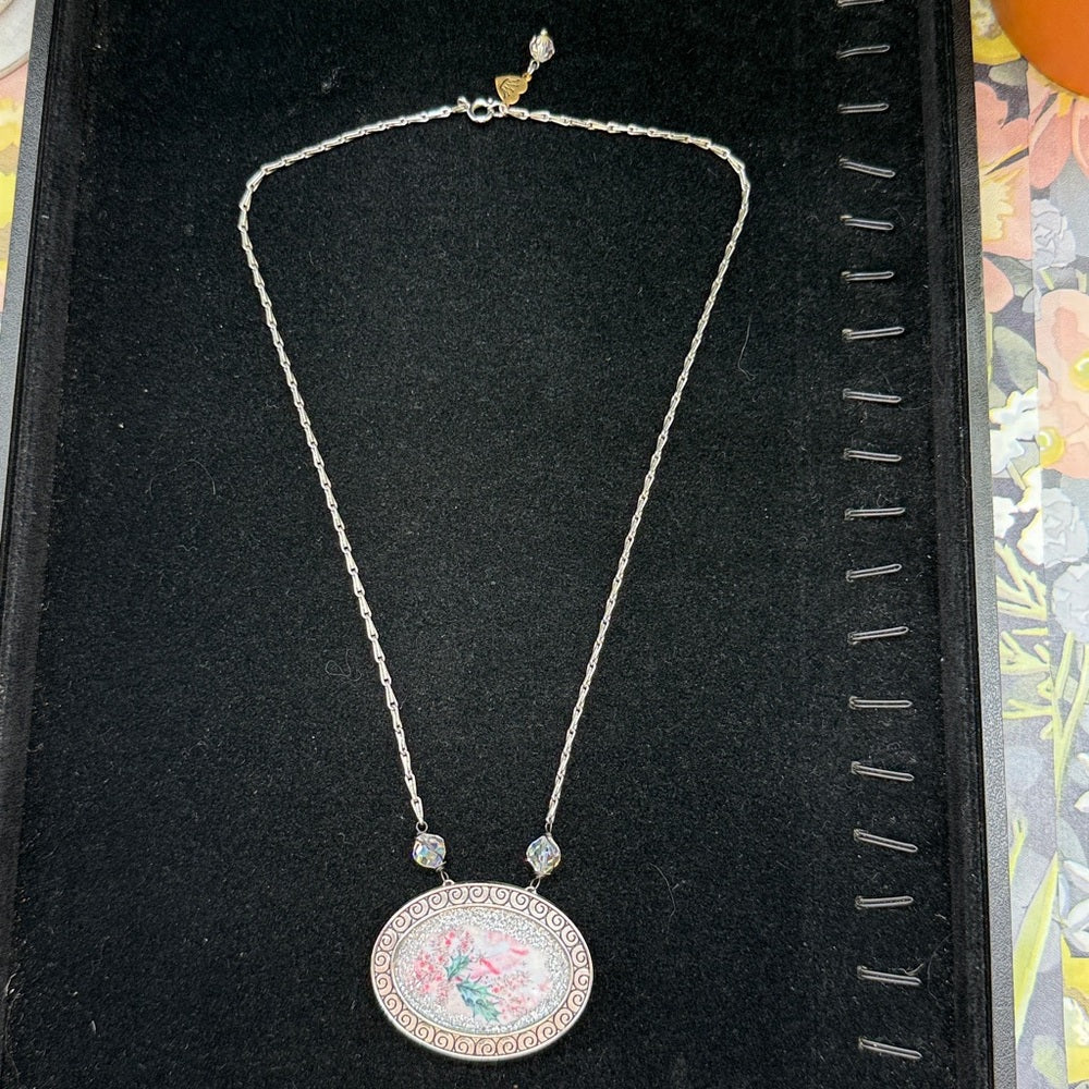 Adorned Crown Jewelry assemblage vintage Christmas candy cane window necklace