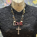 Adorned Crown Jewelry assemblage LOVE cherub charm crystal pendant necklace