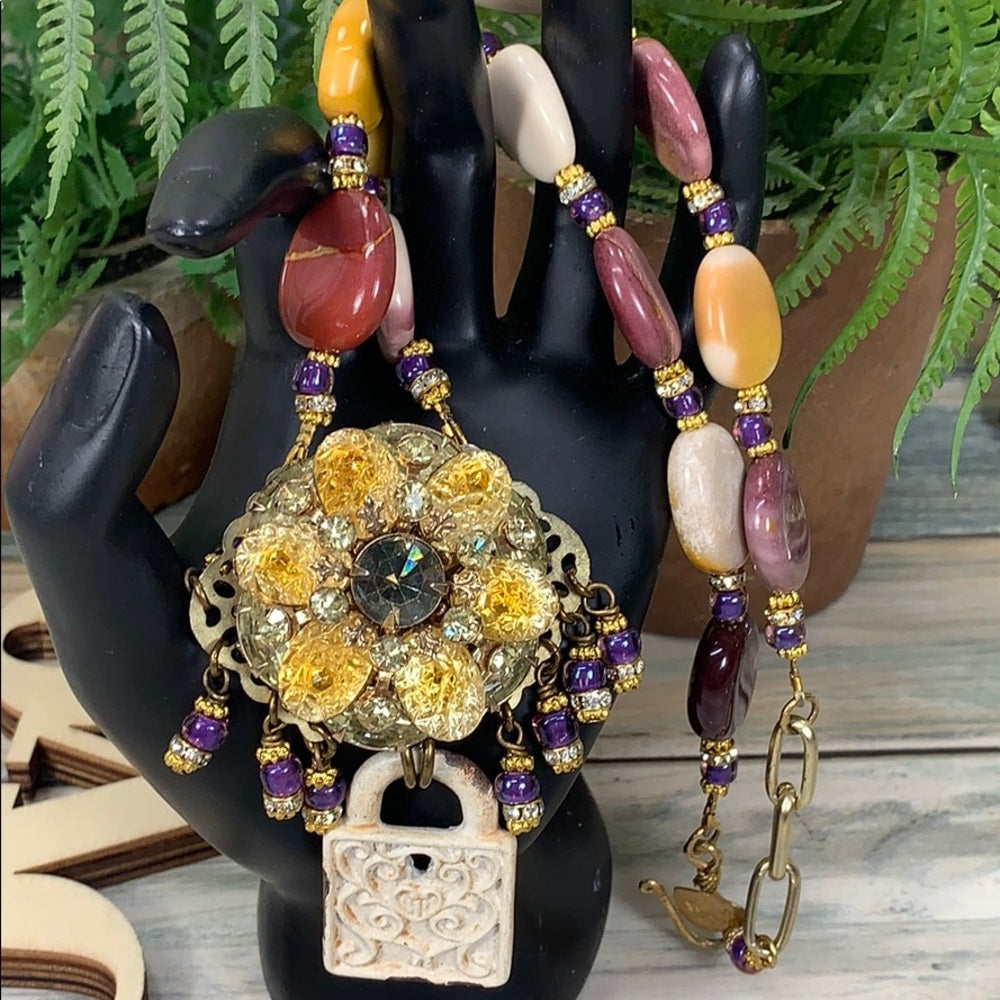 Adorned Crown artisan assemblage desert sunset stone bead necklace