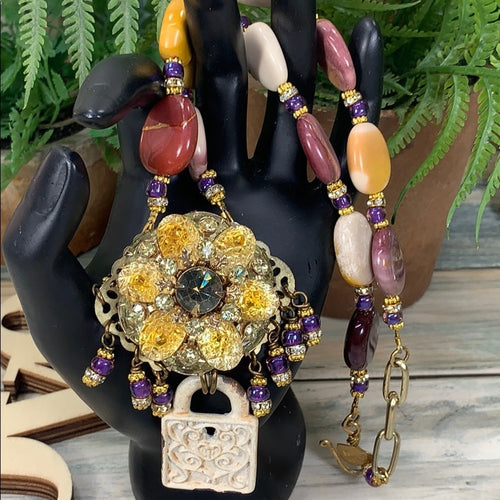 Adorned Crown artisan assemblage desert sunset stone bead necklace