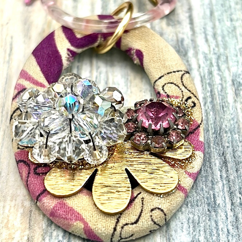 Adorned Crown Artisan Assemblage fabric buckle cluster Czech bead necklace