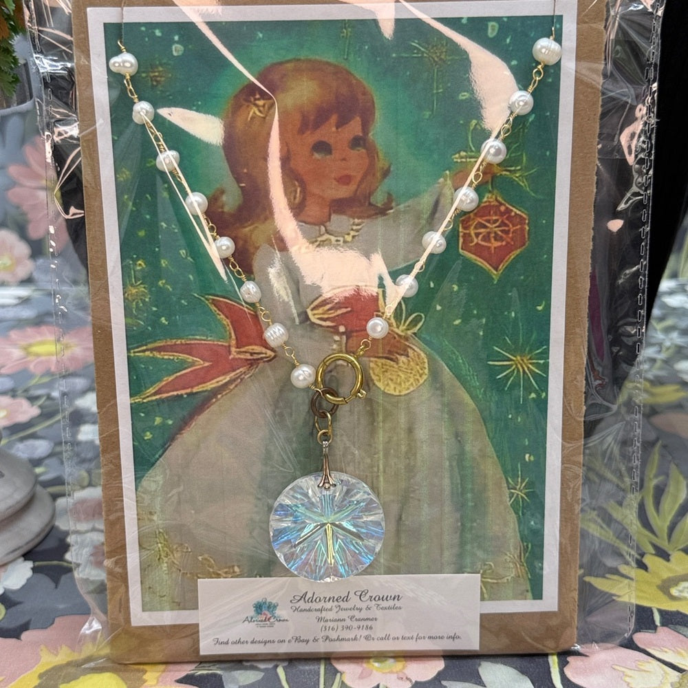 Adorned Crown Jewelry assemblage Christmas crystal Starburst Pearl necklace